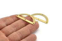 Semi Circle Charm, 8 Raw Brass Half Moon Charms With 4 Holes, Blanks, Connectors (38x17x0.80mm) M520