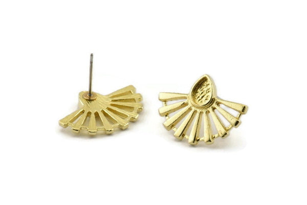 Brass Sun Earring, 4 Raw Brass Drop Stud Earrings - Pad Size 6x4mm (22x16mm) N1116