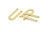 Gold U Shaped Charm, 4 Gold Plated Brass U Shaped Charms With 3 Holes, Connectors, Blanks (30x13x0.80mm) M166