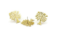Brass Tree Earring, 6 Raw Brass Tree Stud Earrings (21x0.85mm) N1133