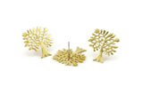 Brass Tree Earring, 6 Raw Brass Tree Stud Earrings (21x0.85mm) N1133