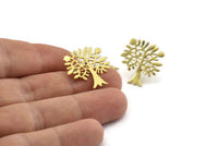 Brass Tree Earring, 6 Raw Brass Tree Stud Earrings (21x0.85mm) N1133