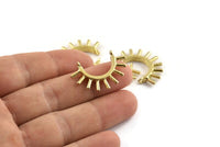 Brass Eyelash Charm, 4 Raw Brass Eyelash Pendants With 2 Loops, Pendants, Earrings (30x19mm) N1153