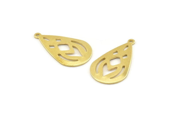 Brass Drop Charm, 12 Raw Brass Drop Charms With 1 Loop (28x16x0.80mm) A1608