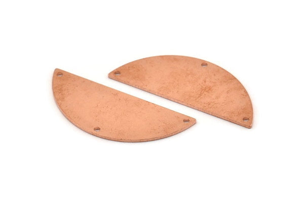 Semi Circle Charm, 6 Raw Copper Half Moon Connectors With 3 Holes, Stamping Blank (39x15x0.90mm) M532