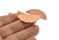 Semi Circle Charm, 6 Raw Copper Half Moon Connectors With 3 Holes, Stamping Blank (39x15x0.90mm) M532