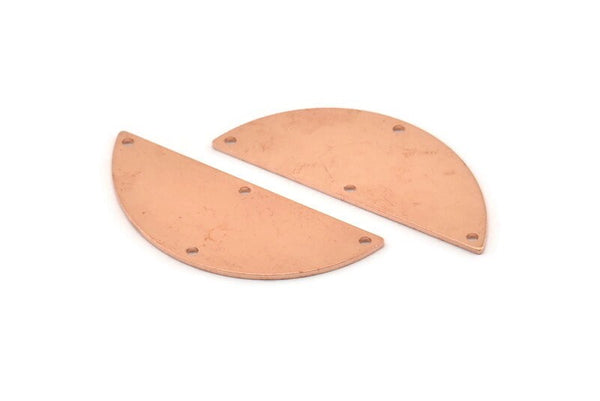 Semi Circle Charm, 6 Raw Copper Half Moon Connectors With 4 Holes, Stamping Blank (39x15x0.90mm) M533