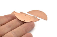 Semi Circle Charm, 6 Raw Copper Half Moon Connectors With 4 Holes, Stamping Blank (39x15x0.90mm) M533