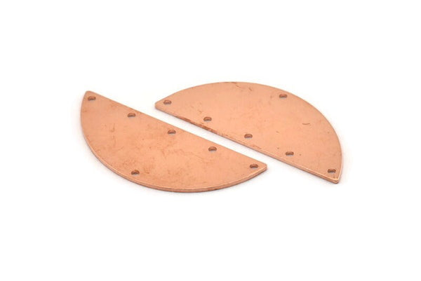Semi Circle Charm, 6 Raw Copper Half Moon Connectors With 6 Holes, Stamping Blank (39x15x0.90mm) M536