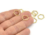 Brass Hexagon Charm, 24 Raw Brass Hexagon Rings, Connectors (12x1mm) A1636