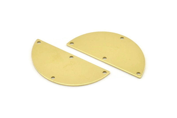 Semi Circle Charm, 8 Raw Brass Half Moon Charms With 4 Holes, Blanks, Connectors (38x17x0.80mm) M689