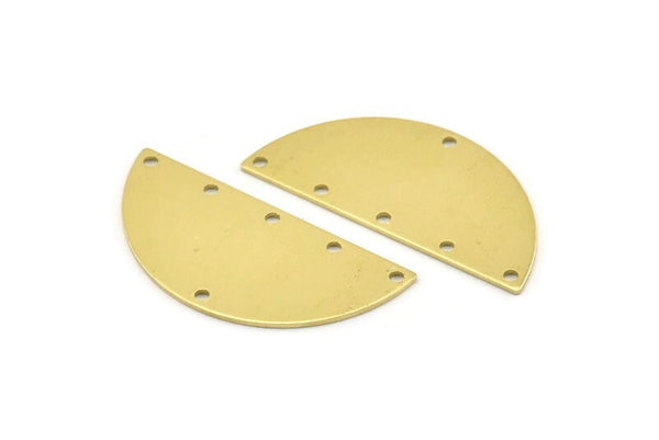 Semi Circle Charm, 8 Raw Brass Half Moon Charms With 6 Holes, Blanks, Connectors (38x17x0.80mm) M691