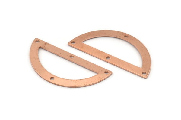 Yarım Daire Charm, 4 Delikli 12 Ham Bakır Yarım Ay Charm, Boşluklar (38x17x0,80 mm) M702