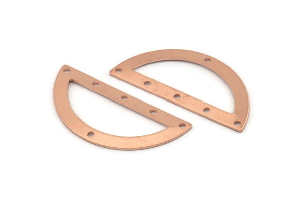 Yarım Daire Charm, 6 Delikli 12 Ham Bakır Yarım Ay Charm, Boşluklar (38x17x0,80 mm) M704