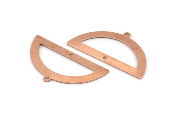 Yarım Daire Charm, 1 Döngü ve 1 Delikli 12 Ham Bakır Yarım Ay Charm, Boşluklar (38x20x0,80 mm) M693