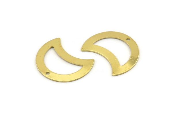 Brass Moon Charm, 12 Raw Brass Moon Charm With 1 Hole, Blanks, Findings (25x15x0.70mm) M770
