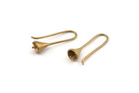 Brass Ear Wires, Earring Hooks, 6 Raw Brass Earring Setting for Pearl,  Brass Findings, Crafts (24mm) BS 1712