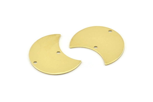 Brass Moon Charm, 12 Raw Brass Moon Charm With 2 Holes, Blanks, Findings (25x15x0.70mm) M734