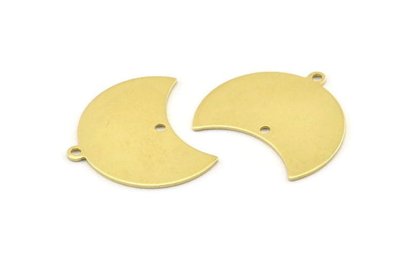 Brass Moon Charm, 12 Raw Brass Moon Charm With 1 Loop And 1 Hole, Blanks, Findings (25x18x0.70mm) M716
