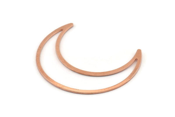 Copper Moon Charm, 4 Raw Copper Crescent Moon Charms, Connectors (50x15x1mm) M568