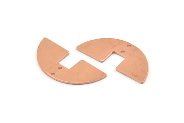 Yarım Daire Charm, 10 Ham Bakır Yarım Daire Boşluğu, Geometrik Boşluklar, 2 Delikli Yarım Daire Charmlar (31x14x0,90 mm) M586