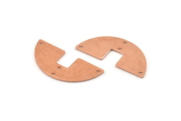 Yarım Daire Charm, 10 Ham Bakır Yarım Daire Boşluğu, Geometrik Boşluklar, 4 Delikli Yarım Daire Charmlar (31x14x0,90 mm) M591