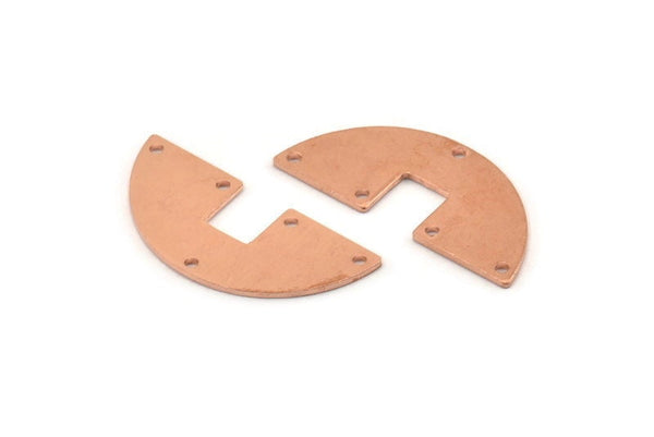 Yarım Daire Charm, 10 Ham Bakır Yarım Daire Boşluğu, Geometrik Boşluklar, 5 Delikli Yarım Daire Charmlar (31x14x0,90 mm) M592