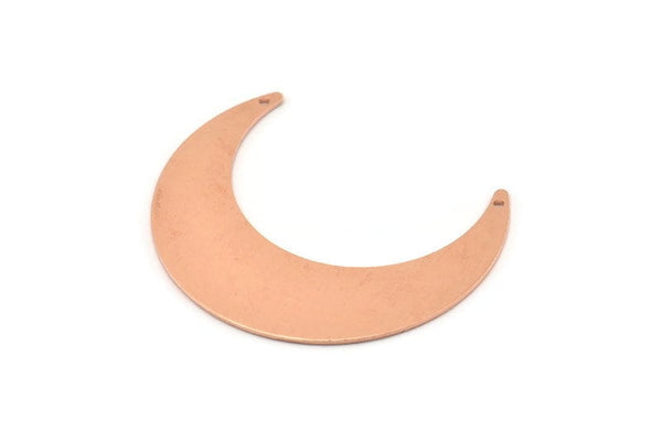 Bakır Ay Tılsımı, 2 Delikli 4 Ham Bakır Hilal Tılsımı, Kolye Uçları (50x15x0,90 mm) M573