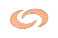 Copper Moon Charm, 4 Raw Copper Crescent Moon Charms With 4 Holes, Pendants (50x15x0.90mm) M579