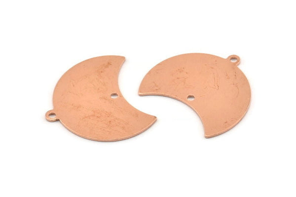 Copper Moon Charm, 10 Raw Copper Moon Charm With 1 Loop And 1 Hole, Blanks, Findings (25x18x0.70mm) M746