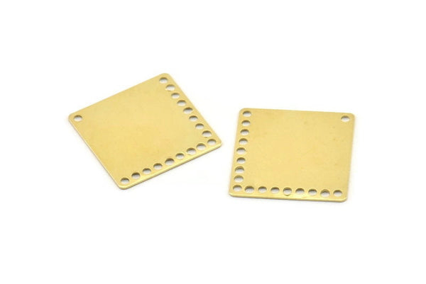 Brass Square Charm, 24 Raw Brass Square Charms With 18 Holes, Connectors (20x20x0.40mm) A1642