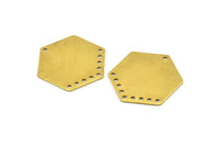 Brass Hexagon Charm, 6 Raw Brass Hexagon Charms With 10 Holes, Connectors (34x30x0.80mm) A1639