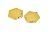 Brass Hexagon Charm, 6 Raw Brass Hexagon Charms With 10 Holes, Connectors (34x30x0.80mm) A1639