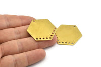 Brass Hexagon Charm, 6 Raw Brass Hexagon Charms With 10 Holes, Connectors (34x30x0.80mm) A1639