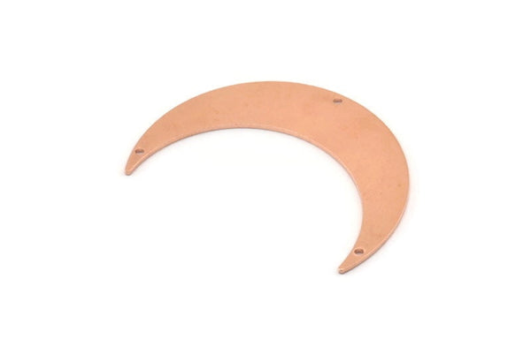 Copper Moon Charm, 4 Raw Copper Crescent Moon Charms With 3 Holes (46x11x0.90mm) M576