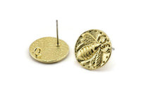 Brass Bee Earring, 4 Raw Brass Bee Stud Earrings (16mm) N1401