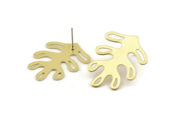 Brass Leaf Earring, 6 Raw Brass Leaf Stud Earrings (32x25x0.80mm) M485 A1616