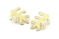 Brass Leaf Earring, 6 Raw Brass Leaf Stud Earrings (32x25x0.80mm) M485 A1616