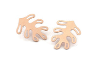 Copper Leaf Earring, 6 Raw Copper Leaf Stud Earrings (32x25x0.80mm) M487 A1615
