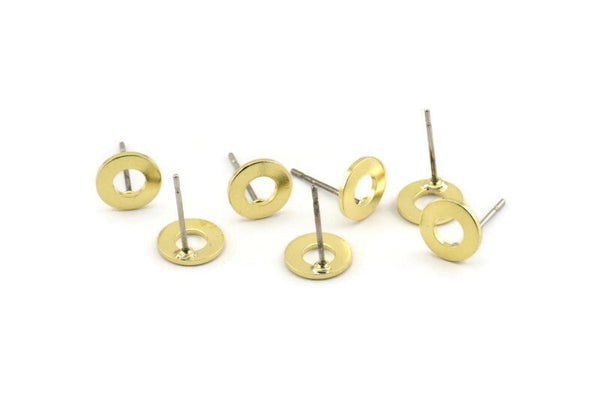 Brass Circle Earring, 10 Raw Brass Circle Stud Earrings (8x0.80mm) M033 A1621