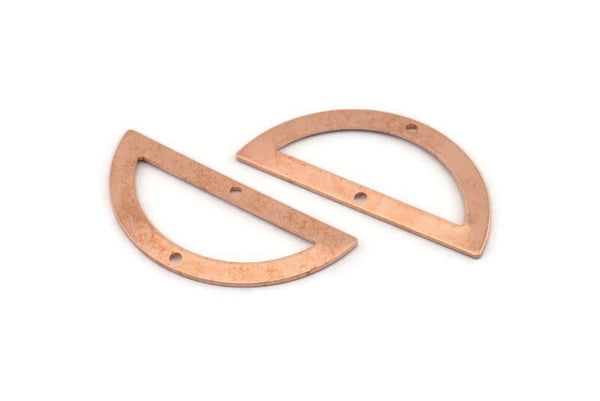 Yarım Daire Charm, 2 Delikli 12 Ham Bakır Yarım Ay Charm, Boşluklar (38x17x0,80 mm) M700