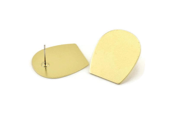 D Shaped Earring, 6 Raw Brass D Shaped Stud Earrings (25x22x0.80mm) M463 A1618