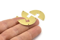 Semi Circle Charm, 12 Raw Brass Semi Circle Blanks, Geometric Blanks, Semi Circle Charms With 3 Holes (31x14x0.90mm) M817