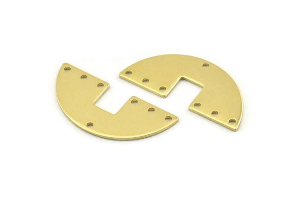 Yarım Daire Charm, 12 Ham Pirinç Yarım Daire Boşluğu, Geometrik Boşluklar, 7 Delikli Yarım Daire Charmlar (31x14x0,90 mm) M820