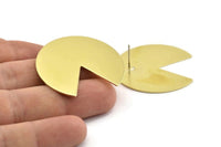Brass Circle Earring, 2 Raw Brass Pizza Slice Stud Earrings (37x34x0.80mm) M210 A1630
