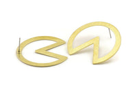 Brass Circle Earring, 4 Textured Raw Brass Pizza Slice Stud Earrings (37x34x0.80mm) M187 A1632