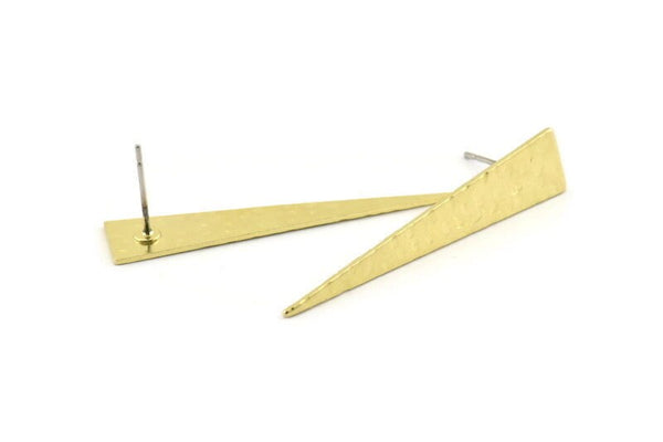 Brass Triangle Earring, 8 Hammered Raw Brass Triangle Stud Earrings (40x8x0.80mm) M311 A1635