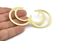 Brass Moon Earring, 4 Raw Brass Crescent Moon Stud Earrings (42x16x0.80mm) M175 A1634