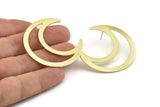 Brass Moon Earring, 4 Raw Brass Crescent Moon Stud Earrings (42x16x0.80mm) M175 A1634