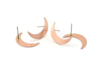 Copper Moon Earring, 8 Raw Copper Crescent Moon Stud Earrings (22x5x0.80mm) M410 A1644